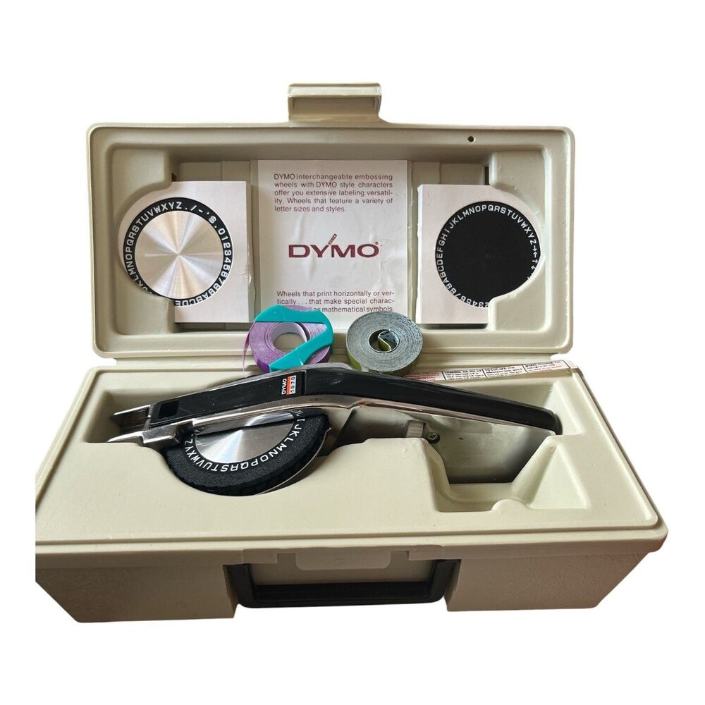 Vintage DYMO 1570 Label Maker Chrome Pro Spin Dial Tapewriter Heavy Duty Case